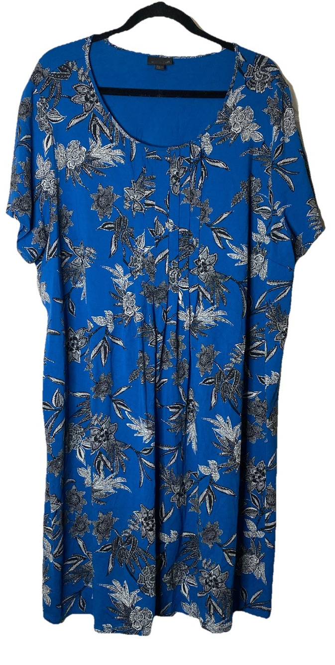 J. Jill Wearever Trapeze Dress 3X Blue Floral Short Sleeve NWOT Plus Size